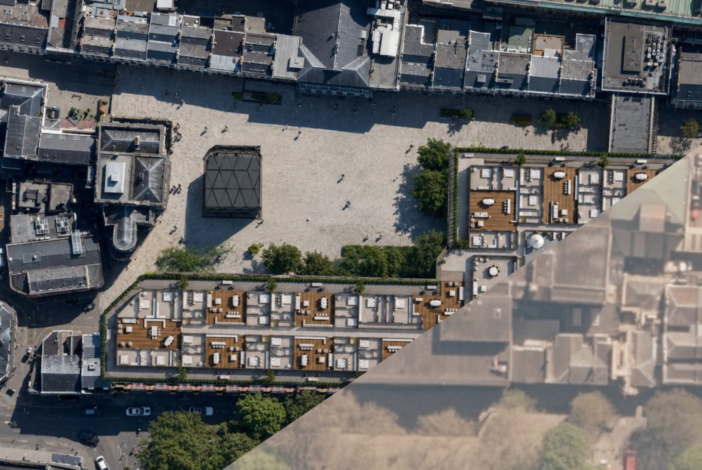 This bird's-eye view shows the new public square sitting between Regent Street, Cavendish Exchange and the Prom.